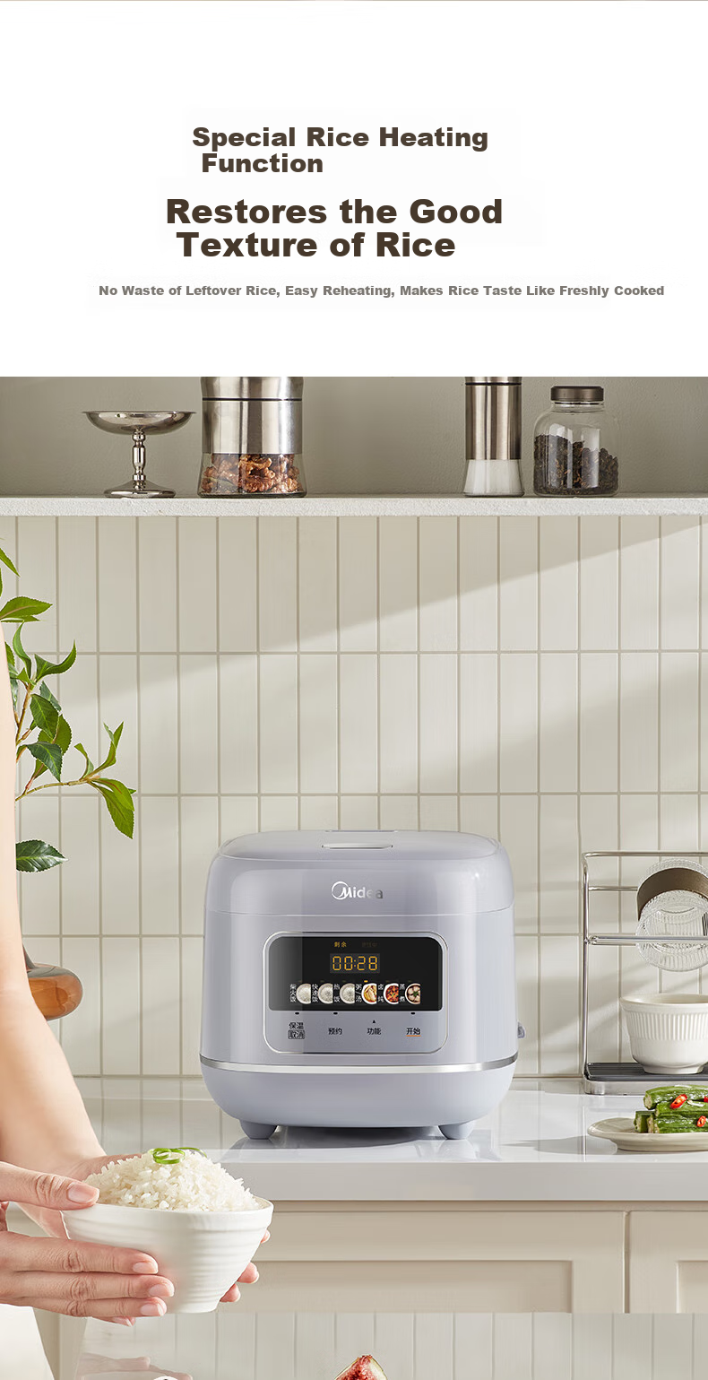 Midea Rice Cooker 3-4 People 4L Household Ceramic Antibacterial Wear-Resistant Inner Pot One-Touch Firewood Rice Quick Cooking Smart Reservation Multifunctional Micro-Pressure Stew Rice Cooker MB-4E61 14