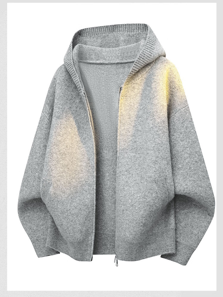 Dingfengbaoluo Men's Hooded Cardigan Sweater Autumn Winter Premium Trendy Solid Color Long Sleeve Jacket VBN10 Charcoal Black 2XL 2