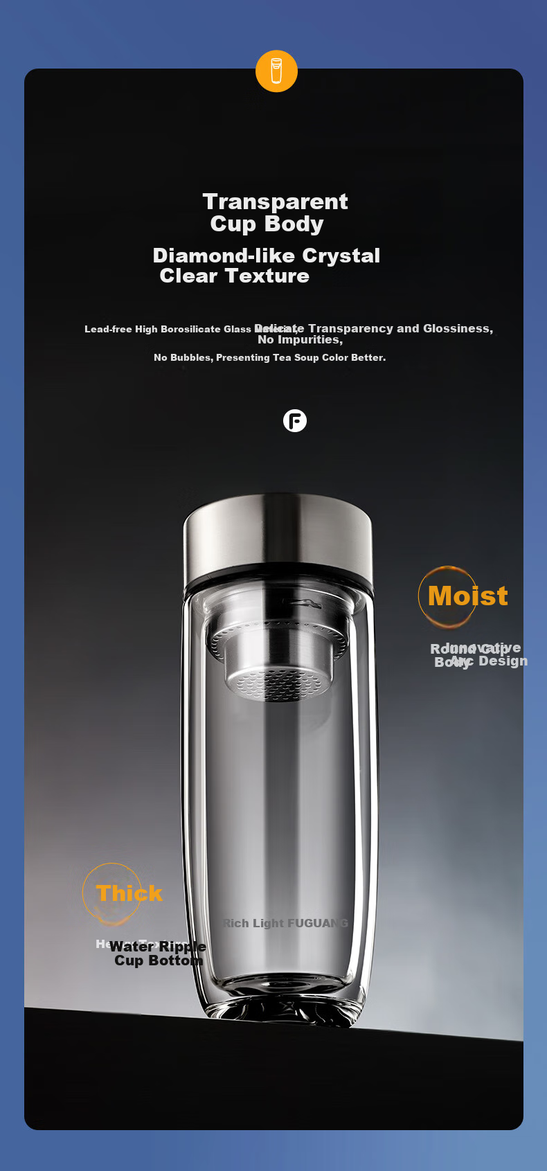Fuguang Double-Layer Glass Cup with Tea Strainer, High Borosilicate Glass Water Bottle, Tea-Water Separation Car Tea Infuser Mug for Men 400ml 4