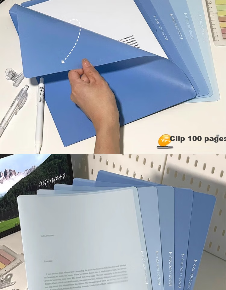 Shaonianban File Folder, Two-Page Document Organizer, Office Stationery, A4 Gradient L-Shaped Exam Paper Storage Bag, Waterproof Single Sheet Exam Paper Folder, Storage Folder, Resume Protective Cover, Blue, Pack of 5 17