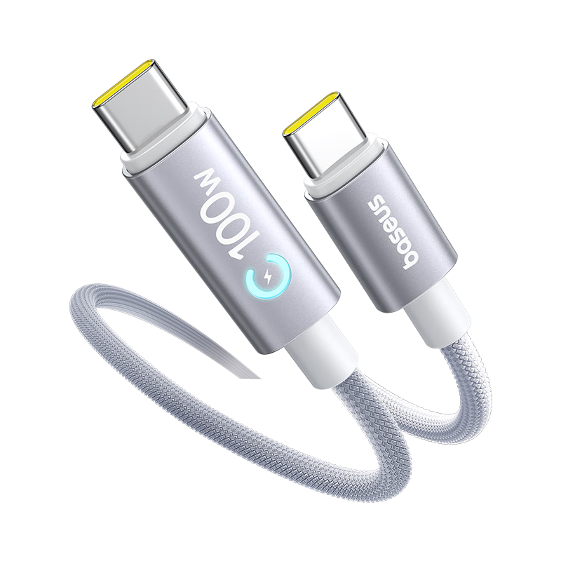 Baseus Dual-Head Type-C Smart Power-Off Charging Cable PD100W Super Fast Charging Data Cable for Huawei Honor Xiaomi Apple iPhone 17/16/15 iPad Laptop 2m Titanium
