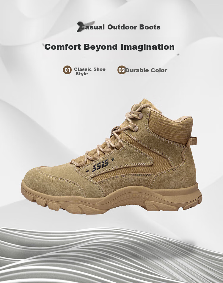 Qiangren Men's Boots, Jihua 3515 Outdoor Boots, Suede Leather Hiking Sports Training Boots, Desert Short Boots, Sand Color, Size 38 2