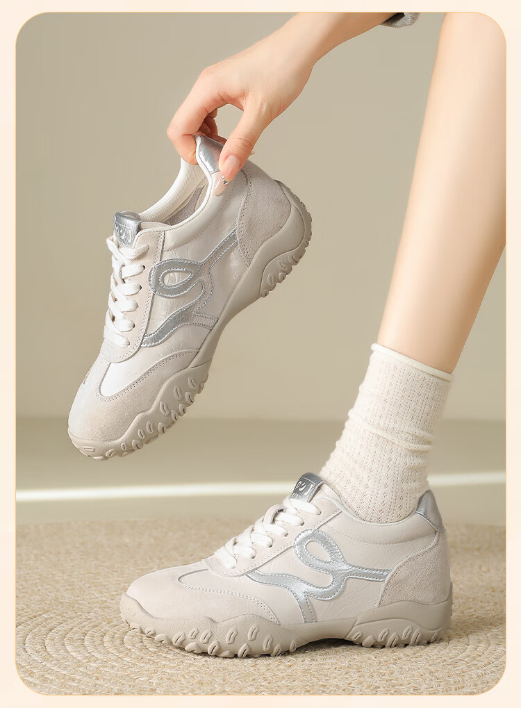 Zhuoshini 7cm Height Increasing German Training Shoes Women Breathable Casual Sneakers Sports Shoes Stylish Versatile Silver Size 38 16
