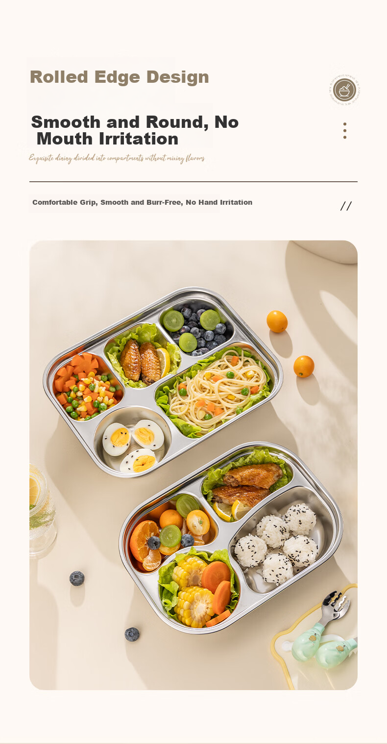 Guangyi 316 Stainless Steel Children's Divided Plate, Baby Home Use Four-Compartment Plate for Girls, Kindergarten Tableware GY1376 13