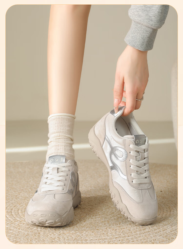 Zhuoshini 7cm Height Increasing German Training Shoes Women Breathable Casual Sneakers Sports Shoes Stylish Versatile Silver Size 38 14