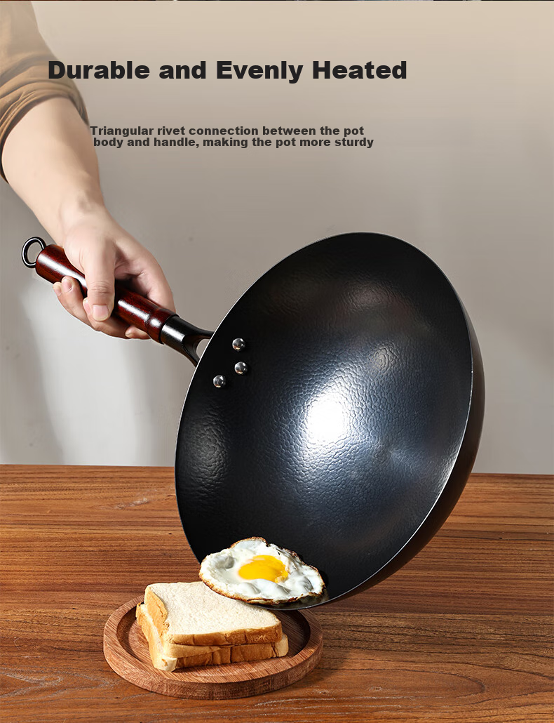 Jincun Iron Wok, Uncoated, for Home Cooking, Round Bottom, Non-Stick, Forged Pure Iron Pan, Suitable for Gas Stove, Preheated 6