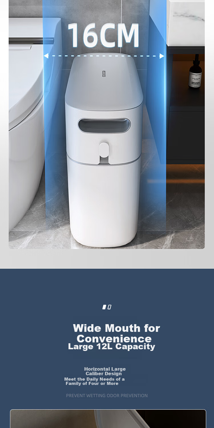 Ecoco Trash Can, 8L, Automatic Bagging with Lid, Narrow Gap for Bathroom, Kitchen And Home Use, E2366 Gray 6