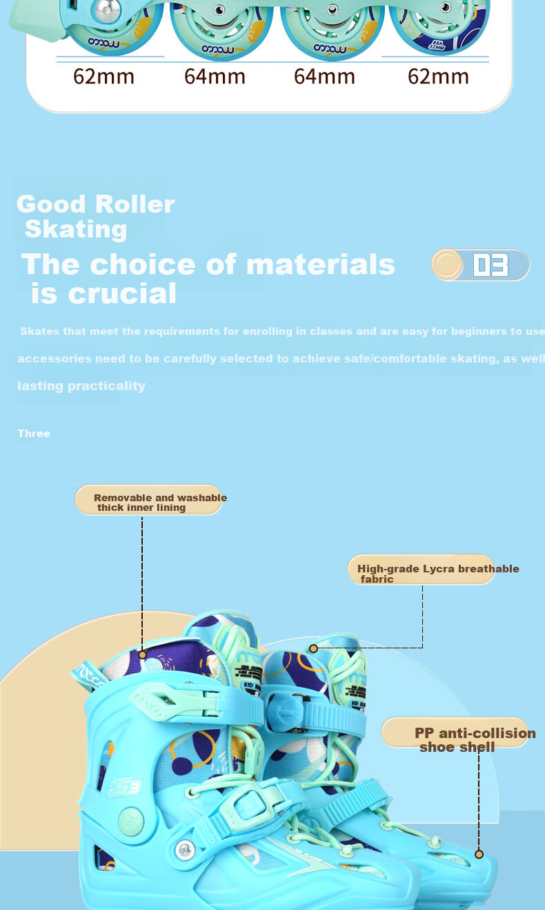 Migao Roller Skates for Children, Inline Skates for Boys, Beginner's Roller Skates for Primary And Secondary School Students, Ice Skates, Roller Skates with Straight Wheels S3 Set Blue M 5