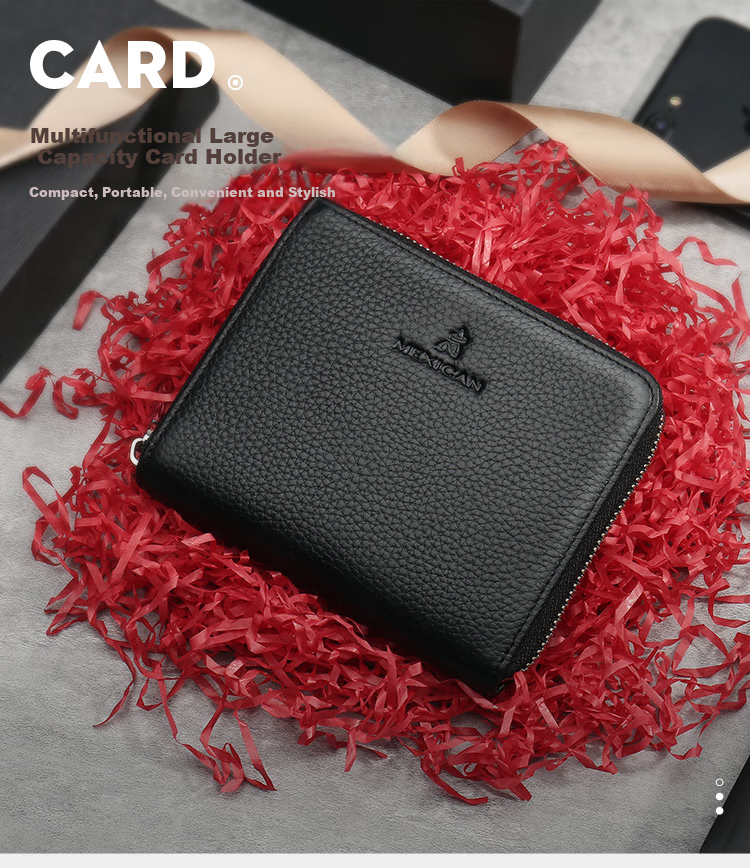 MEXICAN Genuine Top-Grain Leather Card Holder for Men, Large Capacity Card Case with Multiple Slots, Accordion Wallet for Business Cards And ID Documents, Black 2