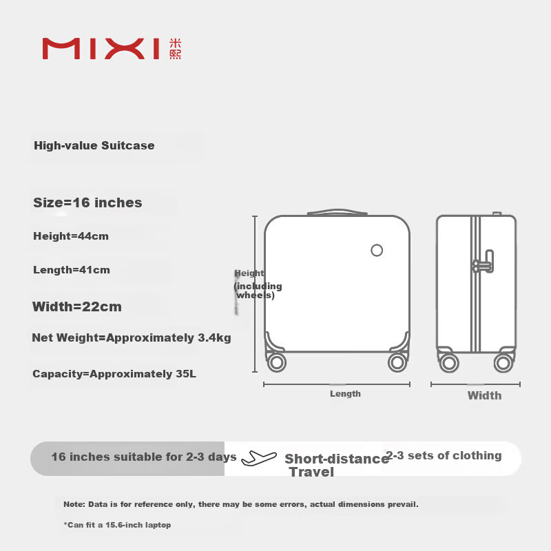 Mixi Carry-On Luggage, Small Suitcase for Women, Trolley Case, Travel Bag, Password Lock Suitcase, 16-Inch, Light Pink, 36