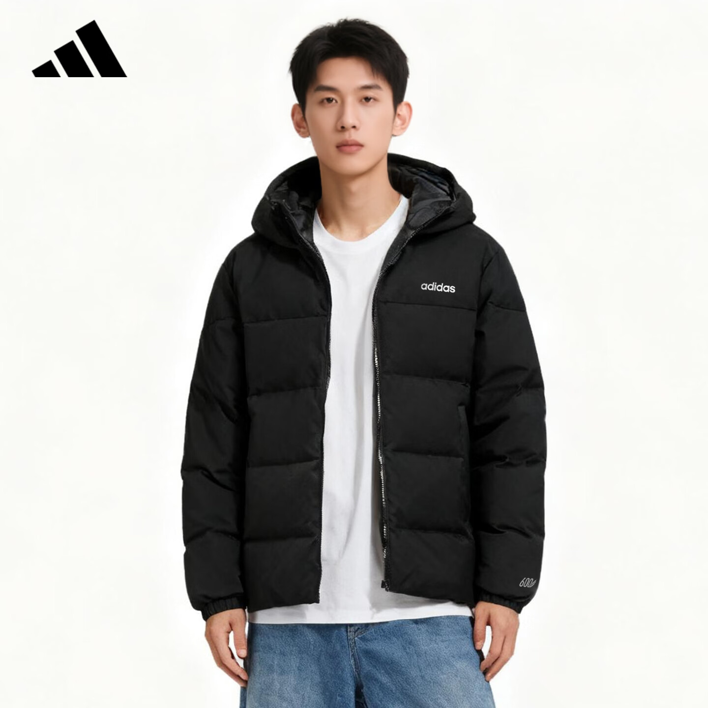 Adidas Men's Black 2XL Windproof Warmth Hotpot Down Jacket Comfortable Casual Sports Hoodie Coat