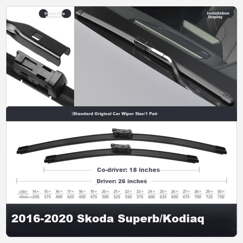 Paisu 2016-2026 Skoda Superb/Karoq Windshield Wipers, Original Boneless Wiper Blades, Car Rubber Strips, 26+18