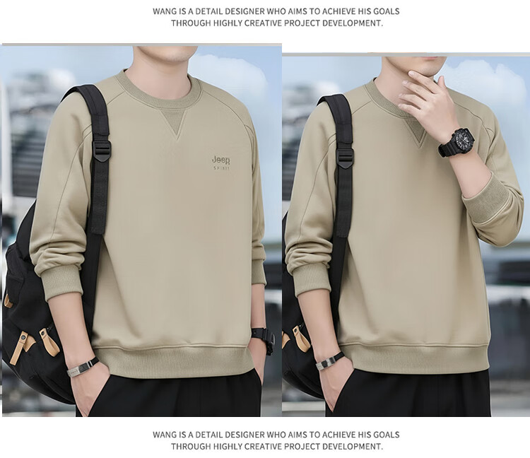 JEEP SPIRIT Men's Sweatshirt, Spring Round Neck Long Sleeve T-Shirt, Loose-Fitting Pullover Top, Slim Fit Undershirt, Men's Clothing 3157 3