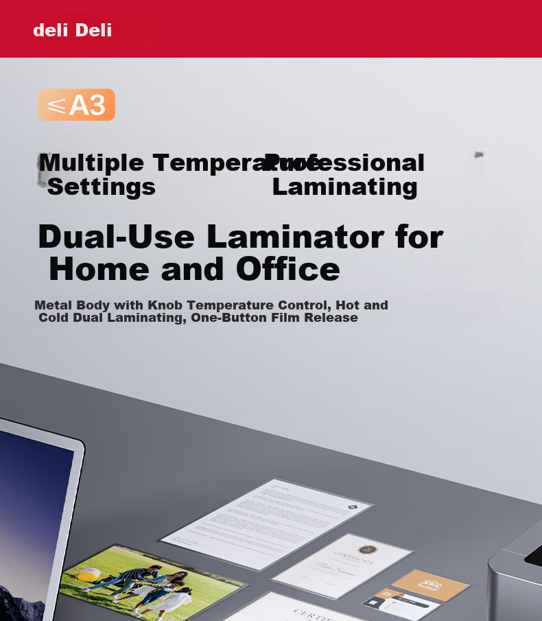 Deli A3/A4 Photo Laminator for Home And Office Use, Compatible with A3 And Smaller Laminating Pouches, Commercial Photo Laminating Machine, All-Metal Body GQ191 1