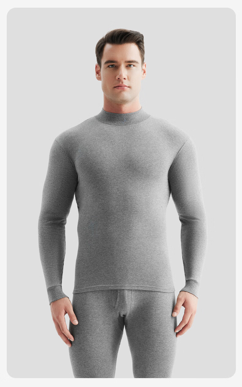 LangSha Men's Autumn Underwear Set, 100% Pure Cotton, Mid-High Collar, Antibacterial Base Layer, All-Cotton Sweater, Men's Thermal Underwear 16