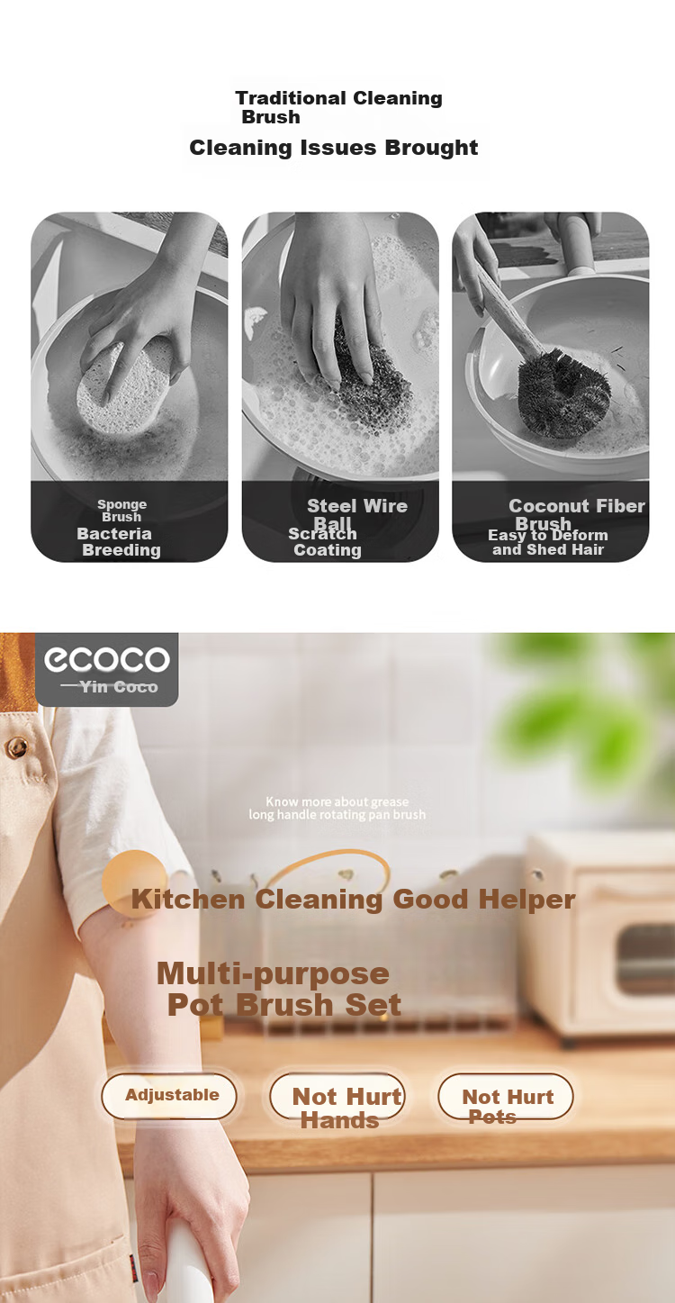 Ecoco Cup Brush Water Cup Cleaning Tool Baby Bottle 3-in-1 Multifunctional Long Handle Cup Brush E25203 White 2