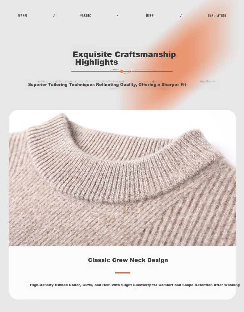 Hengyuanxiang Men's 100% Pure Wool Sweater, Thick Knit Pullover for Autumn And Winter, Round Neck Base Layer, Knitted Sweater 4