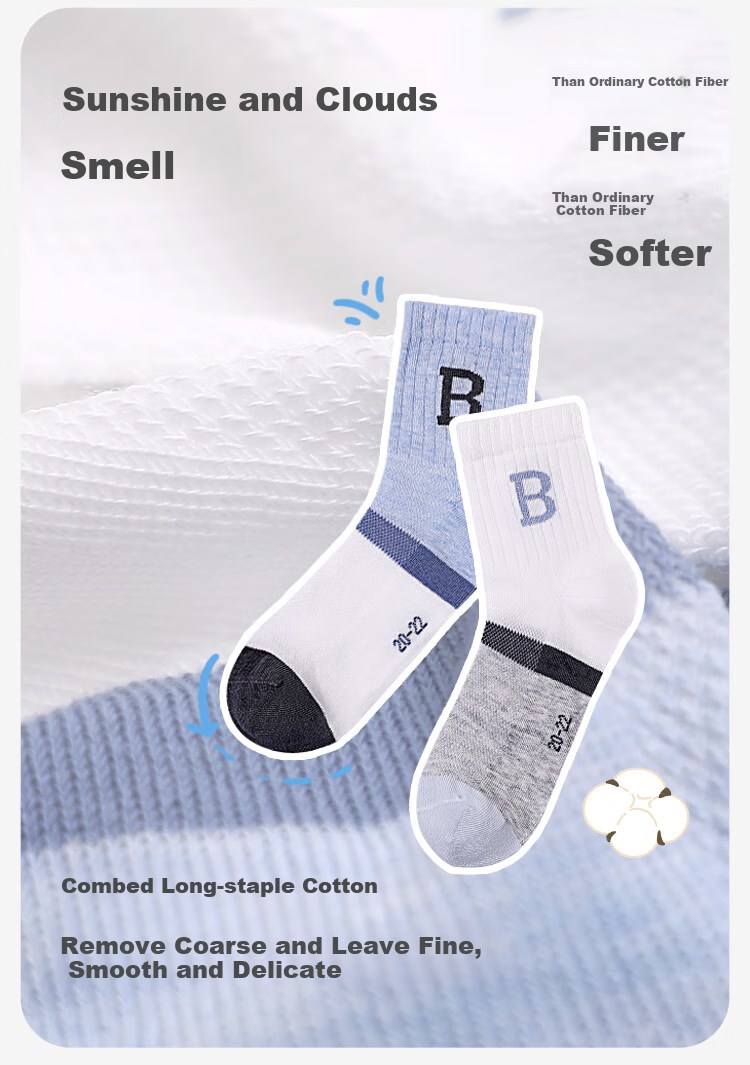 Jiusuiban Children's Socks, Boys' Spring And Summer Sweat-Wicking Mesh Thin Mid-Calf Socks, Youth Student Campus Sports Odor-Resistant Cotton Socks 3