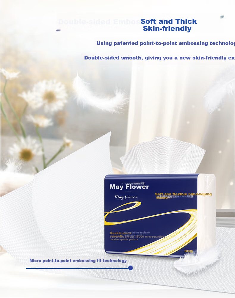 May Flower Hand Towel Paper, 2-Ply, 200 Sheets * 20 Packs, Commercial Use for Hotels, Bathrooms, Kitchens, Absorbent Hand Dryer Paper, Whole Box A181700 4