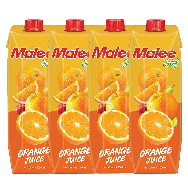 Malee泰国原装进口果汁饮料橙汁复合饮品大瓶餐饮酒席1L*4瓶