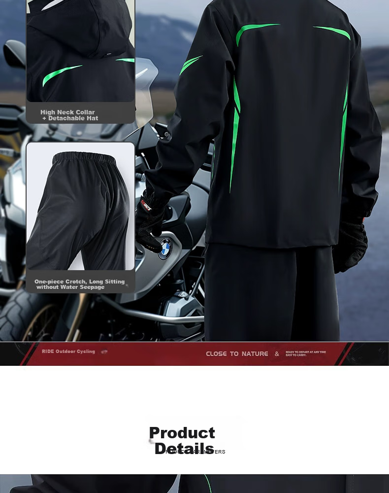 Beimei Motorcycle Rain Jacket Set, Adult Two-Piece Design, Heavy-Duty Waterproof, Specially for Food Delivery Riders, Men's Style, Electric Bike Riding Suit 5