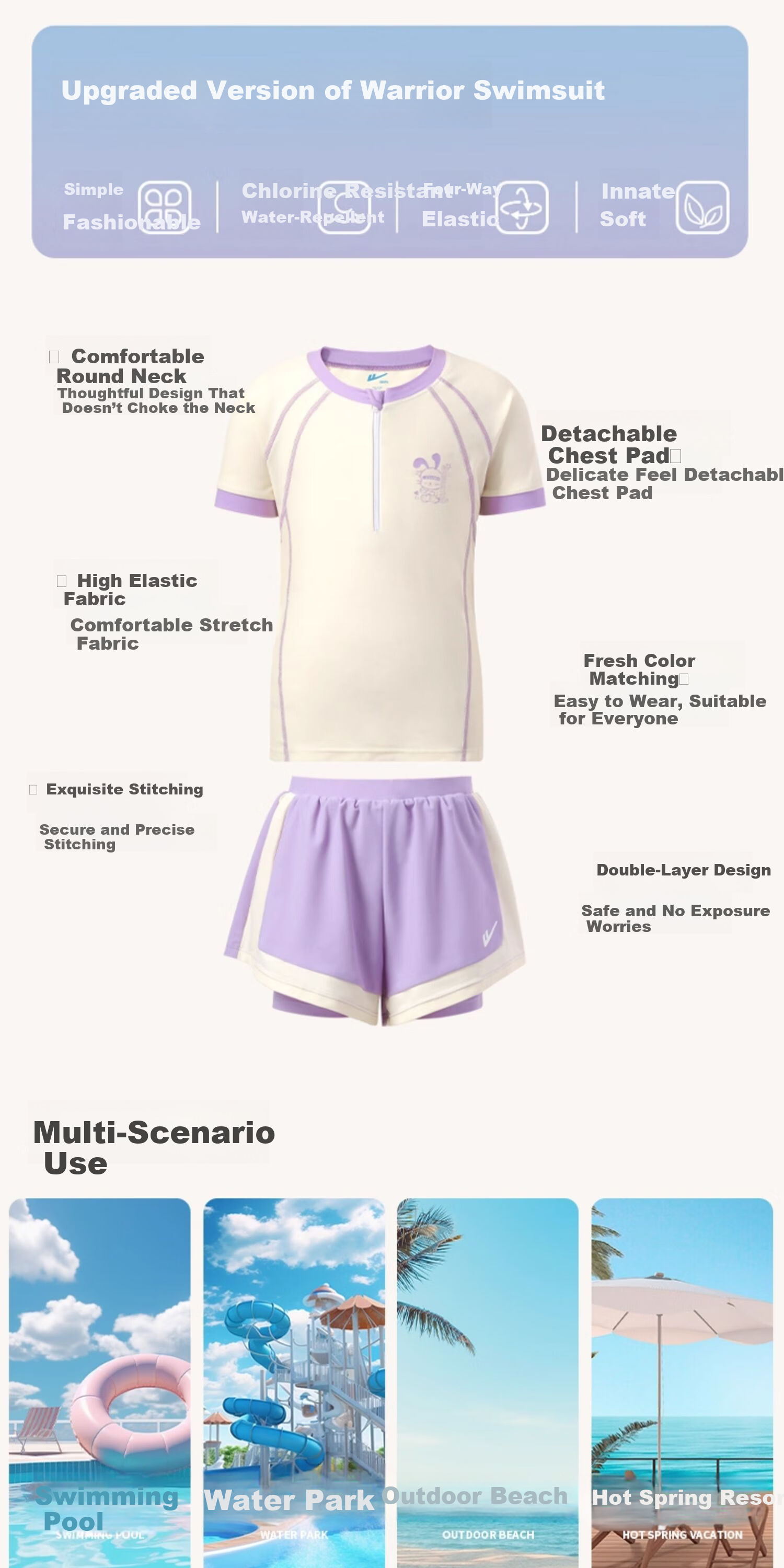Huili Girls' Two-Piece Swimsuit for Summer, Big Kids, Hot Springs, Anti-Exposure Swimwear 35339H1I Purple 135 2