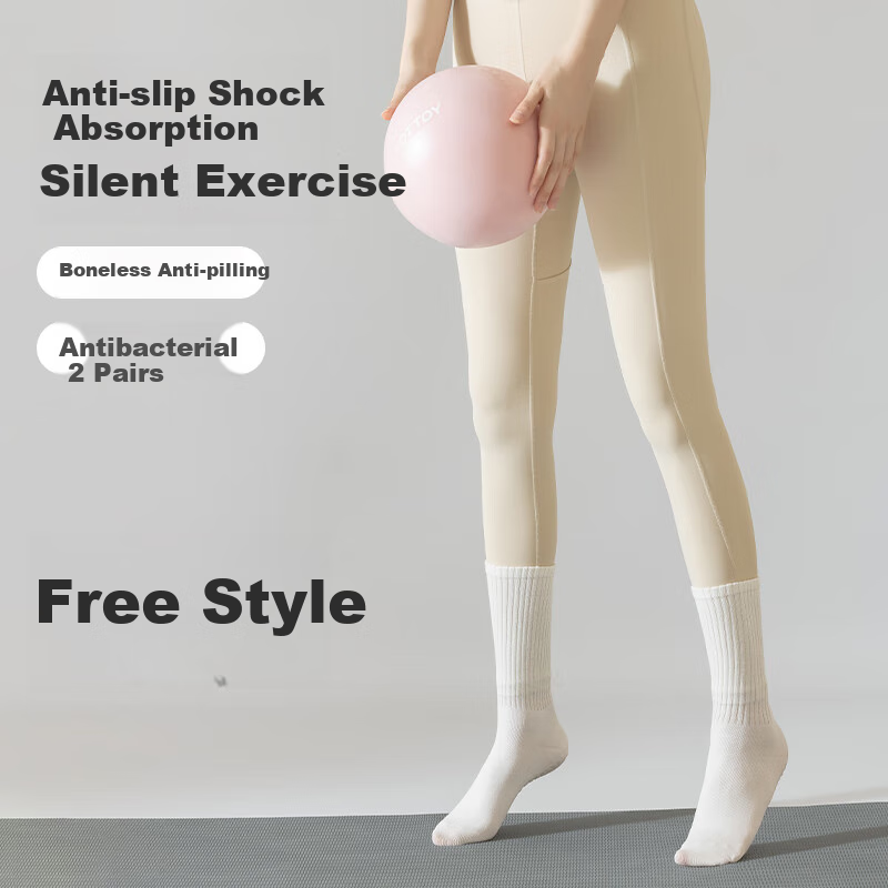 Ziyouxi Yoga Socks for Women, Non-Slip Shock-Absorbing Mid-Calf Sports Socks, Professional Fitness Pilates Dance Seamless Anti-Pilling Long Socks