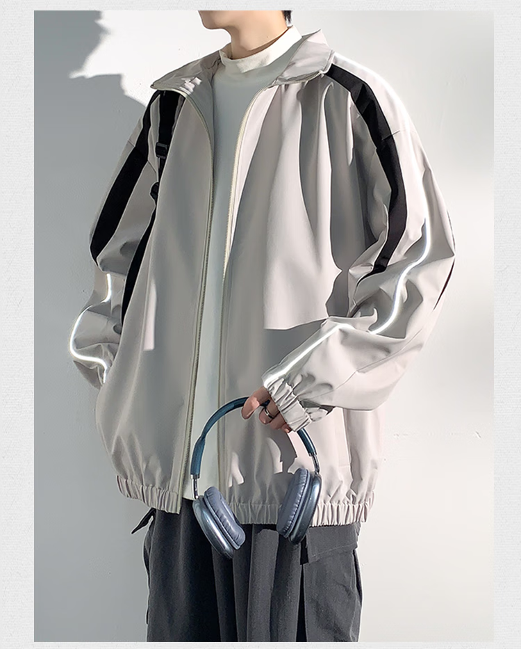 Dingfengbaoluo Port Style Stand Collar Jacket Men Spring Casual Fashion Loose Sports Coat MUY24 Khaki S 6