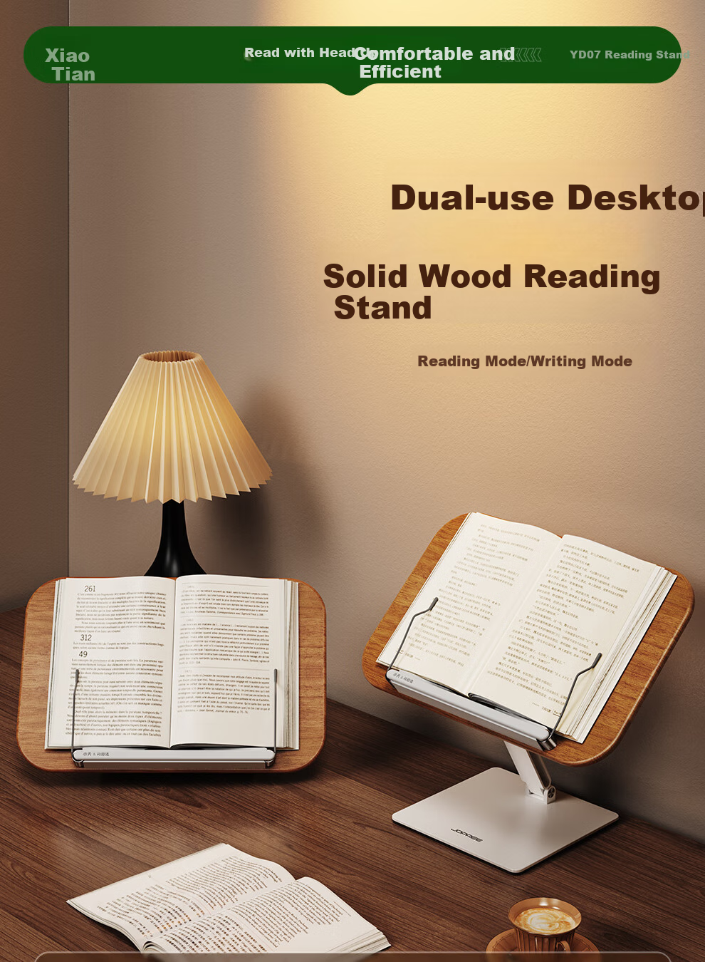 Xiaotianweilai Wooden Reading Stand, Multifunctional Study Desk, Back-To Stationery Gift, Adjustable Height Reading Support, Student Bookshelf, Desktop Reading Rack, Book Holder, Tabletop Stand 1