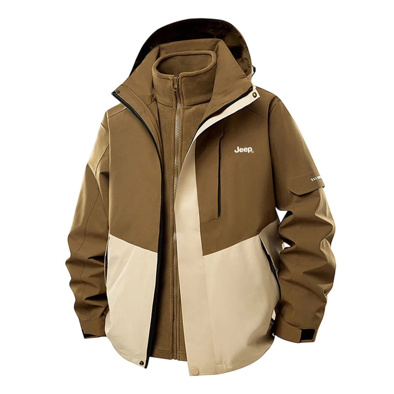 JEEP Men's Jacket Autumn Winter 3-in-1 Unisex Couple Outdoor Mountaineering Coat Black 2XL