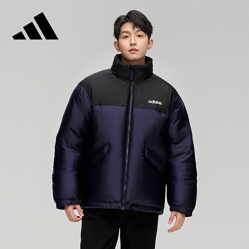 Adidas Men's Down Jacket Stand Collar Duck Down Windproof Warm Trendy Sports Outerwear Legendary Ink Blue/Black S