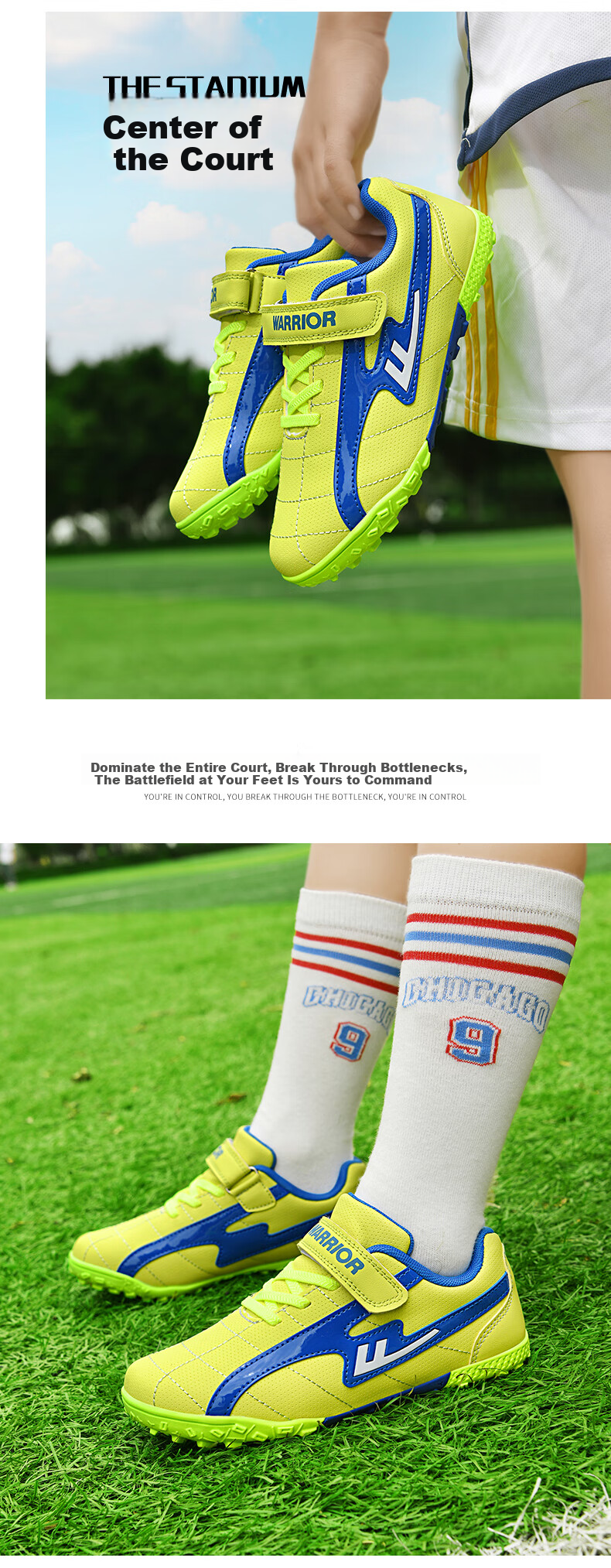 Huili Soccer Shoes with TF Turf Studs, Velcro, And No Laces for Men, Women, And Children, Suitable for School And Grass Fields, Model 595, Navy Blue, Size 31 26