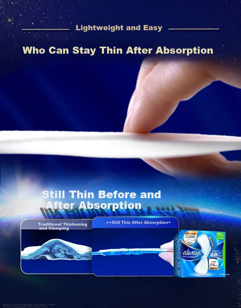 Hushubao Liquid Sanitary Napkins, Heavy Flow Daytime Use, 270mm, 54 Pieces, Comfortable Protection, Sold by JD, Thin And Comfortable 3