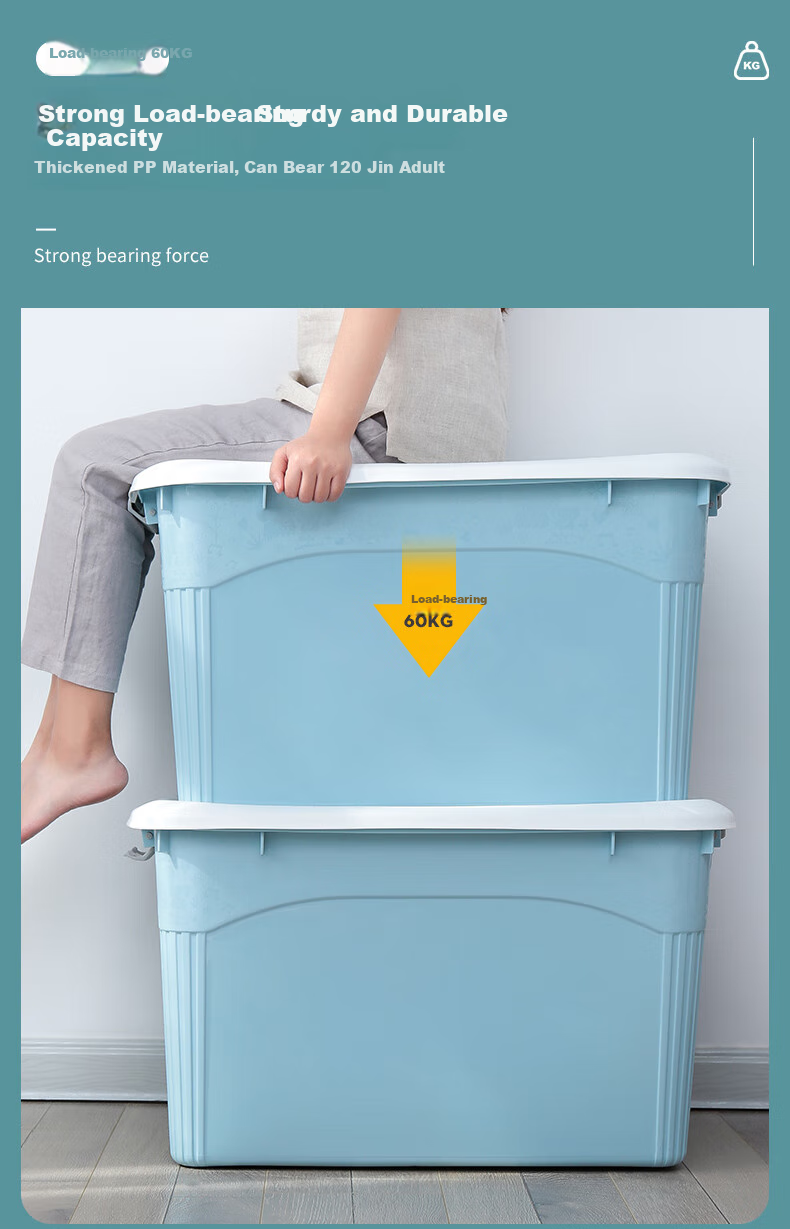 Baicaoyuan Plastic Clothing Storage Box, Toy Storage Box, 52L, Porcelain White, 1 Piece, with Wheels 4