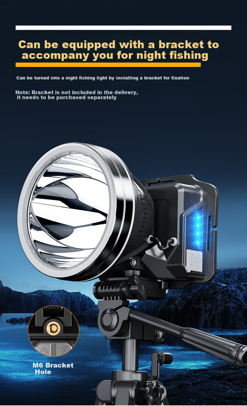 XIAOYEREN Yellow Light Headlamp, High Brightness, Long-Range, Ultra-Long Battery Life, for Night Fishing, Beach Combing, High-Power Construction Site, Motion-Sensing Mining Lamp 13
