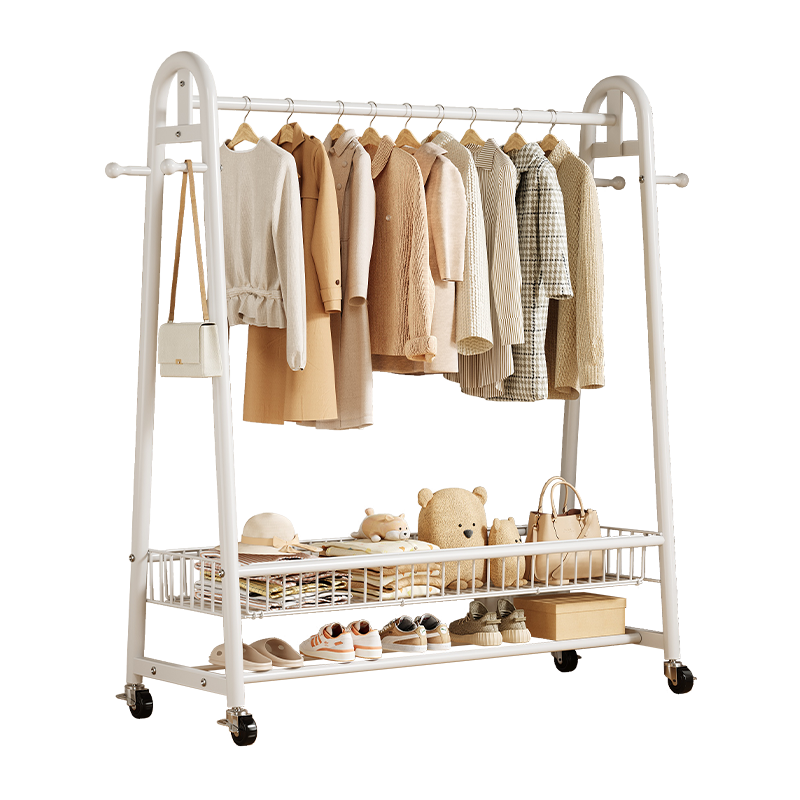 Shanshan Wooden Floor-Standing Clothes Hanger Coat Rack Bedroom Garment Rack Mobile Balcony Storage Shelf