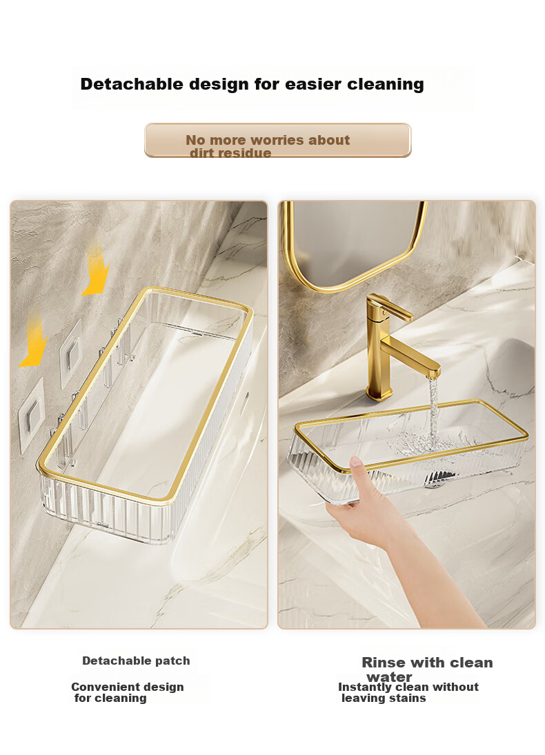 MUYA Storage Rack, Cosmetic Organizer Shelf, No Drilling Required, Wall-Friendly, Hanging PET Bathroom Storage, Adhesive-Backed 6