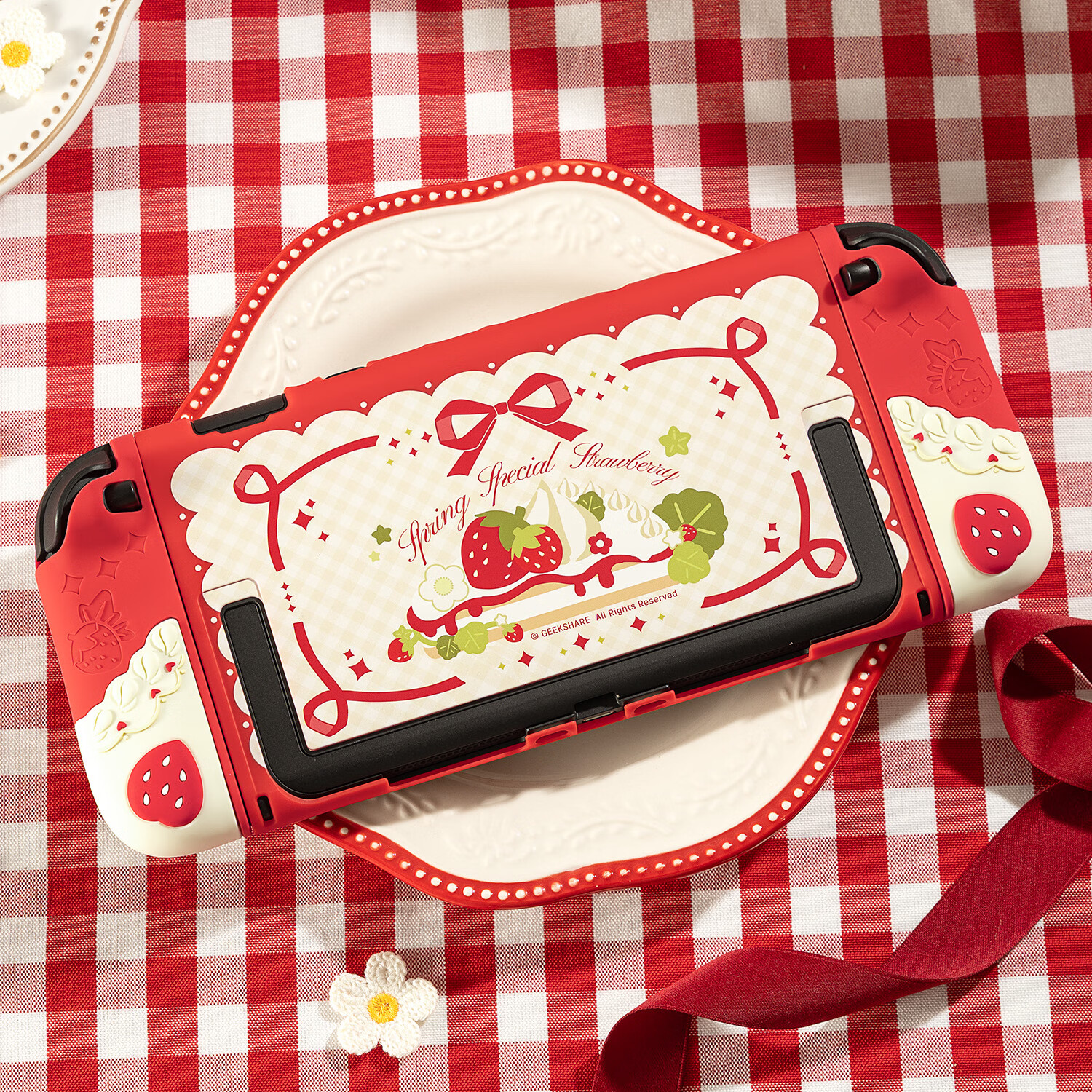 Jixiang Nintendo Switch 2 Protective Case NS2 Controller Soft Silicone Cover Joystick Cap Set Split Anti-Drop Red Spring Strawberry Game Console Accessories for Girls