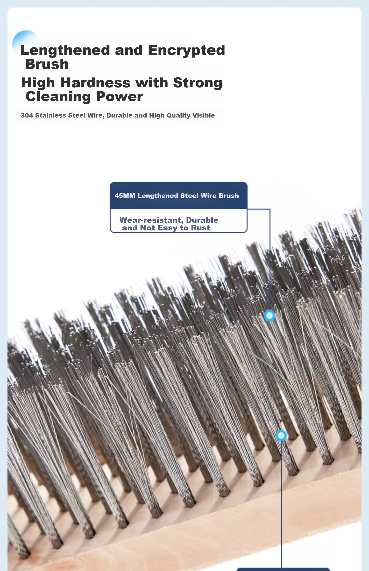Xijie 304 Stainless Steel Wire Floor Brush Outdoor Garden Moss Long Handle Hard Bristle Cleaning Brush Large Size 19