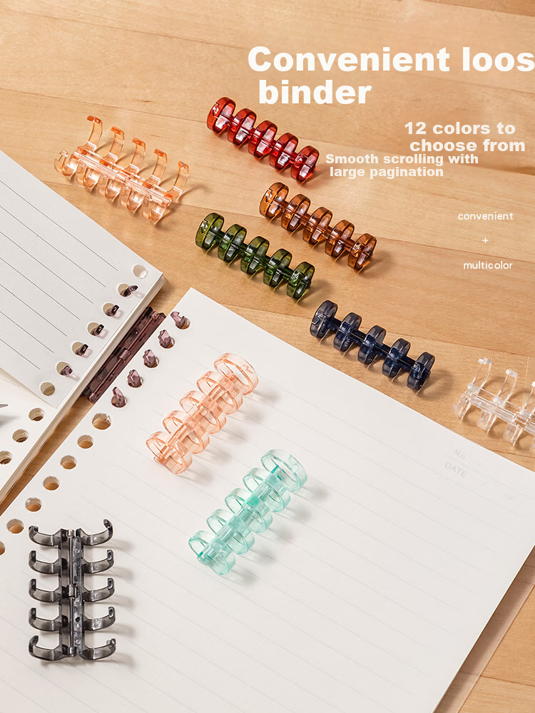 Sannianerban Loose-Leaf Binder with Ring Fastener, DIY Notebook Refill, Punching And Binding Rings, Detachable Candy-Colored Series - Pink Notebook Opener Spiral Clip 1