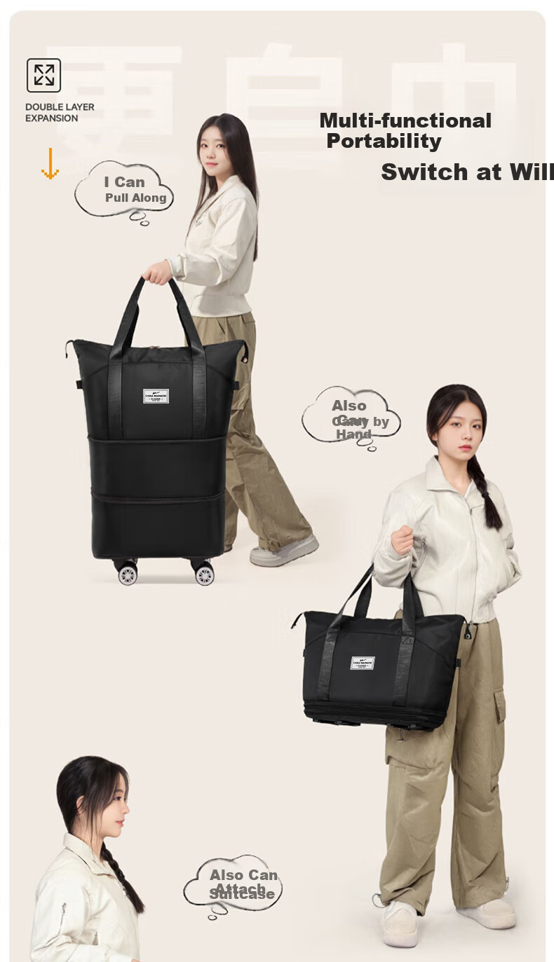 Huili Travel Bag, Large Capacity Luggage Bag for Men And Women, Lightweight Detachable Design with Universal Wheels, Expandable with Wheels, Portable And Carry-On Approved 10