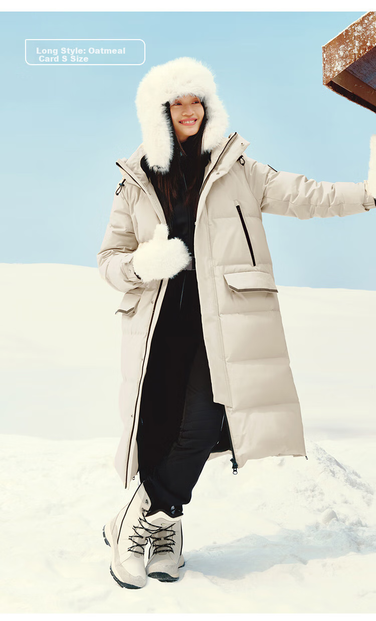JD Original [New Product Launch] Goose down Jacket for Men And Women, Ultra-Cold Imported 95% White Goose down Long Coat, Oatmeal Color, XL Size 32