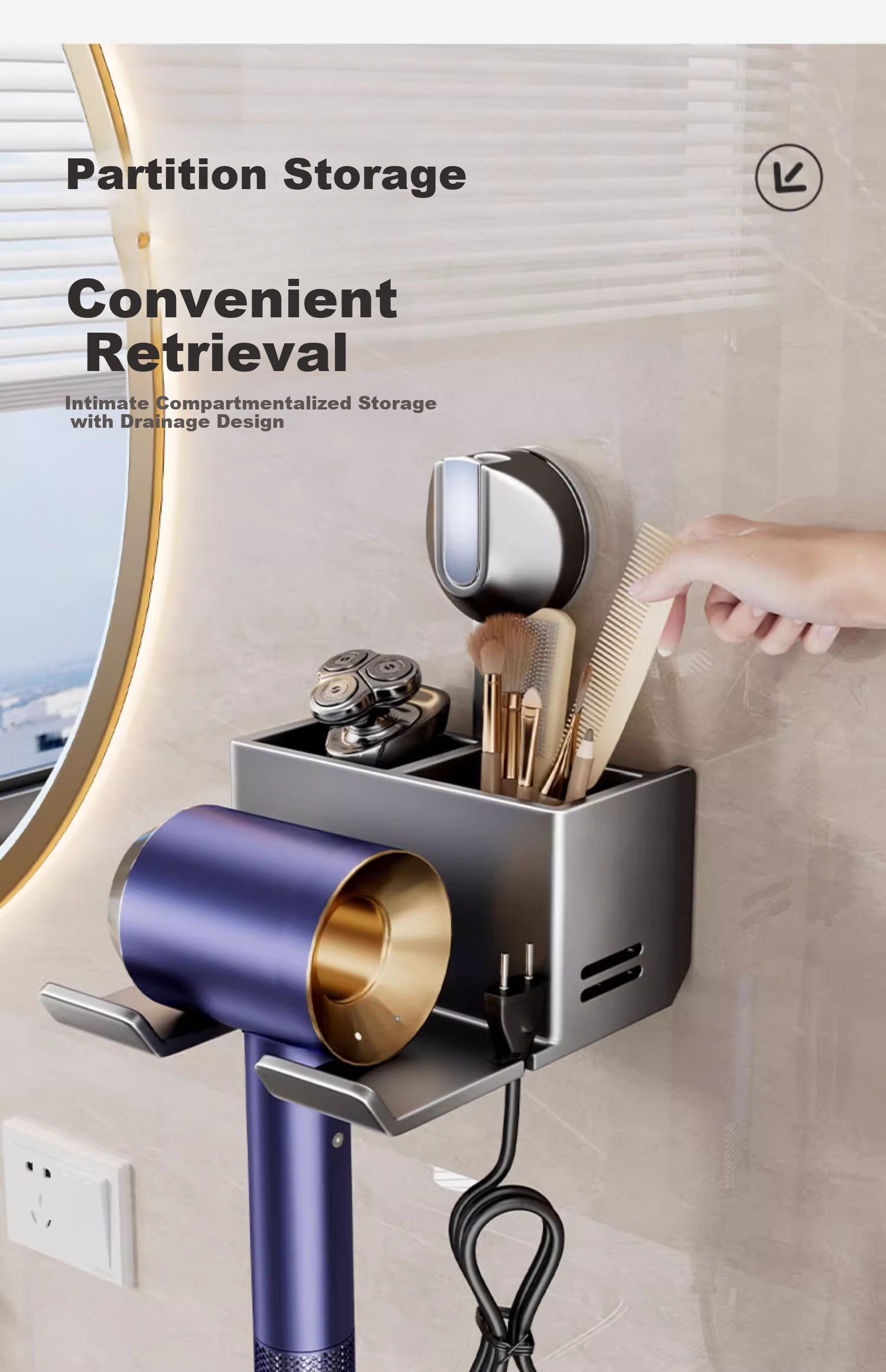 Baihan Suction Cup Bathroom Hair Dryer Holder, No Drilling Required Storage Rack, Bathroom Organizer Shelf, Stable Weight-Bearing Toilet Fan Hanger 5