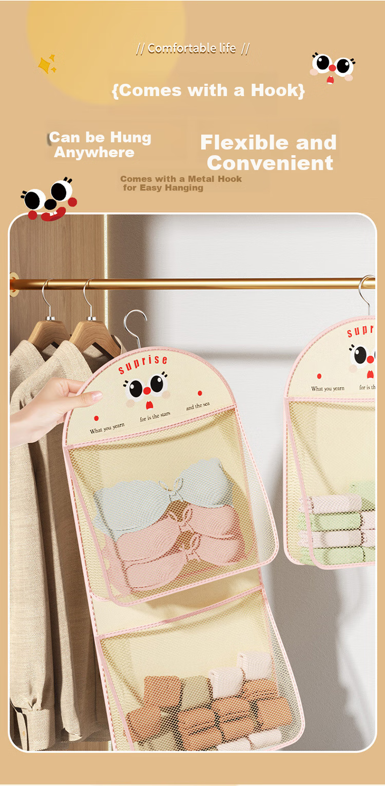 Fanyejia Wardrobe Underwear Storage Hanging Organizer, Double-Sided Wall-Mounted Storage Bag, Student Dorm Underwear Bra Sock Organizer 4