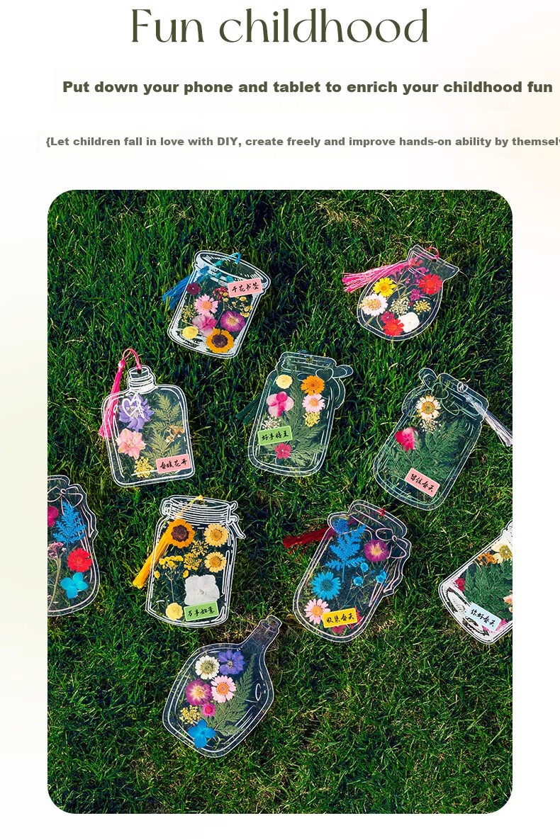 Jiamo [Popular Product], Transparent Dried Flower Bookmark DIY Craft Kit, Specimen PVC Laminating Film, Creative Plant Leaf Embossed Petals, Hanging Bottle Collection for Summer 2