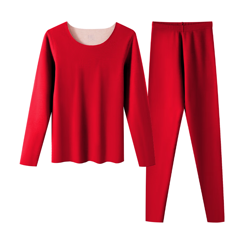 Urban Beauty Women's Red Autumn Thermal Set Wool Silk Fleece-Lined Thickened Base Layer Pants for Year of the Horse