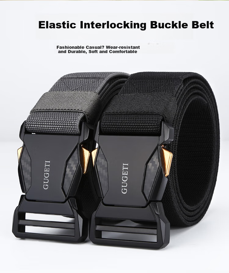 Gugeti Men's Leather Belt, Casual Trouser Belt, Outdoor Military Training Tactical Nylon Woven Elastic Waistband, Fashionable Men's Gift 1