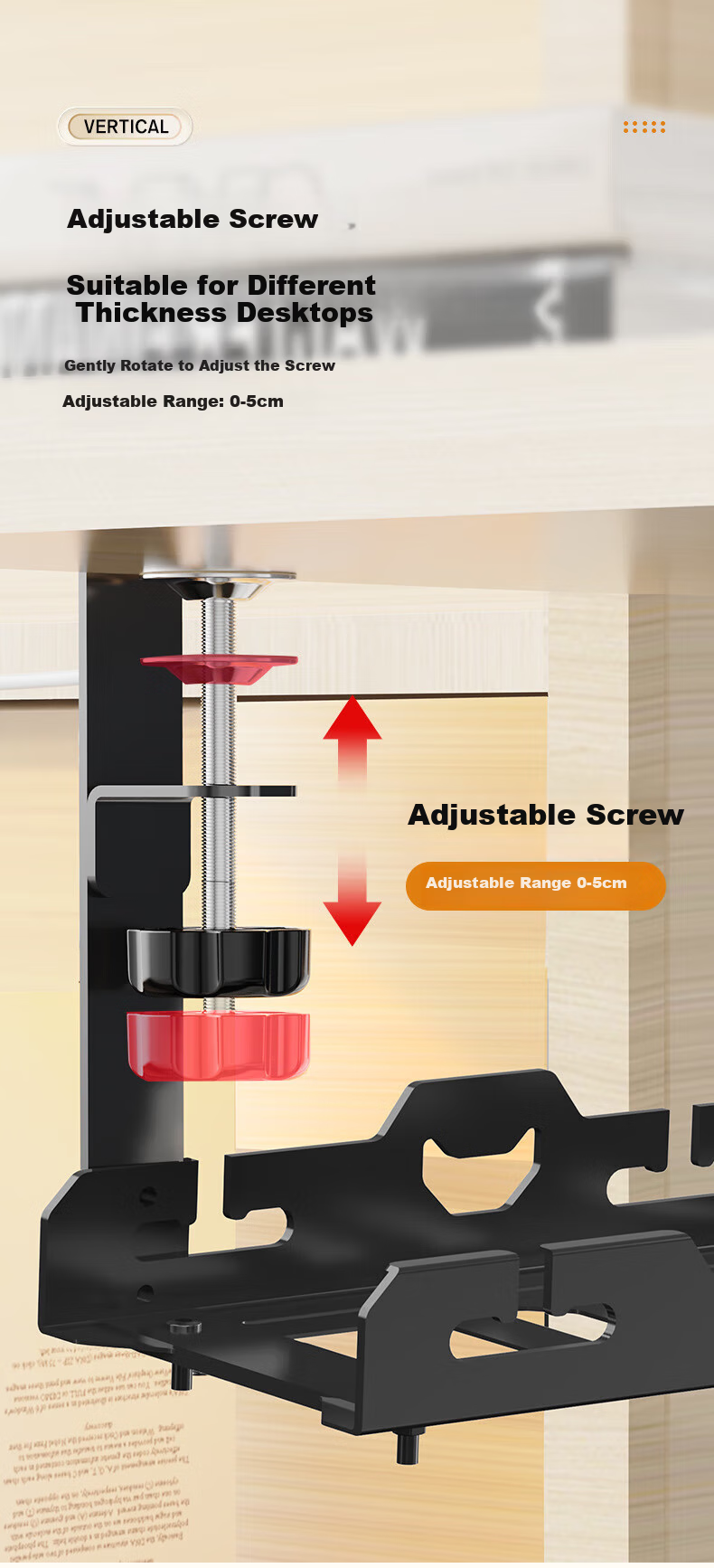 Beishi Under-Desk Cable Management Organizer, Cable Tray for TV And Monitor, No-Drill Desktop Cable Holder, Power Strip And Router Storage Solution, Black Single-Layer Extendable Model 2