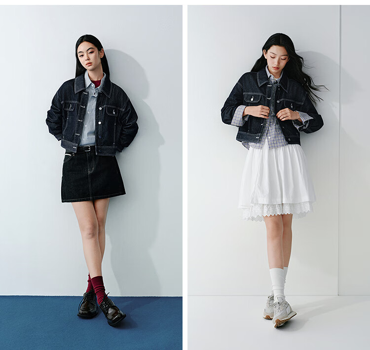 Semir Women's Denim Jacket Spring Short Lapel Drop Shoulder Loose Vintage 2026 Workwear Style Coat 109126108005 33