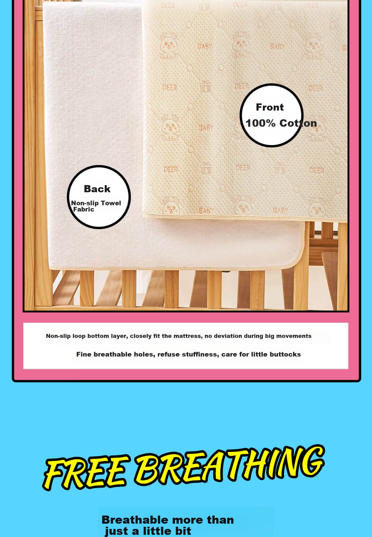 Maigemeng Washable Baby Changing Pad, Cotton Waterproof And Leak-Proof Bed Sheet for Infants, 80*100cm 8